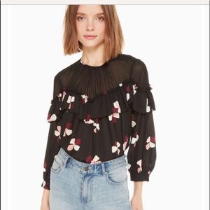 NWOT Kate Spade Black Floral Glitzy Ritzy Dusk Buds Ruffle Top Size M $228